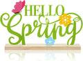 Metal Hello Spring Table Sign with Wooden Base